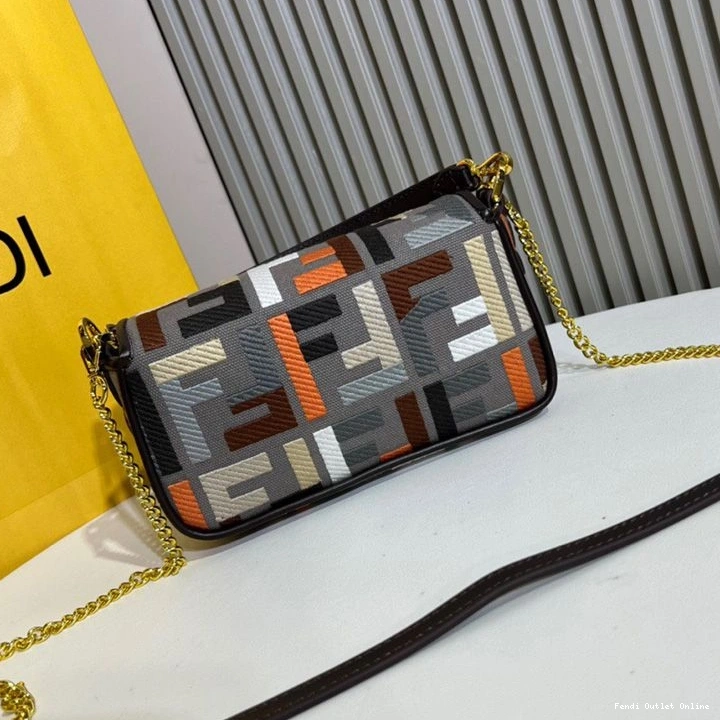 Affordable Baguette Motif Canvas Bag Mini Fendi FF Grey In Multi 0808